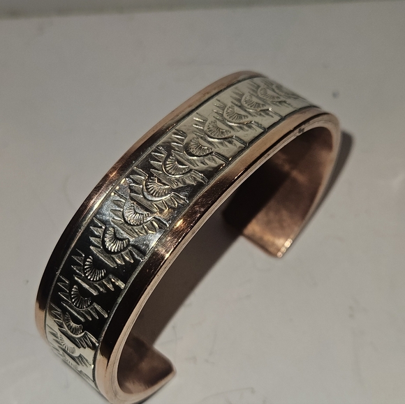 Navajo Sterling, Copper Cuff Bracelet Hand Made By Wylie Secatero - Picture 2 of 8